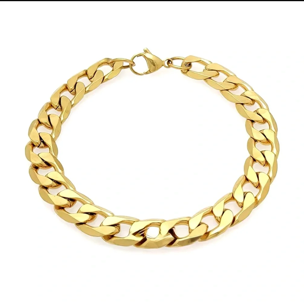 Gold Plated Cuban Link Chain Bracelet for Men Hip Hop Heavy Duty Stainless Steel - Picture 1 of 5